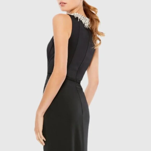 Mac Duggal Black Sleeveless Rhinestone Collar Column Gown Size 14 Womens Dress - Picture 4 of 11